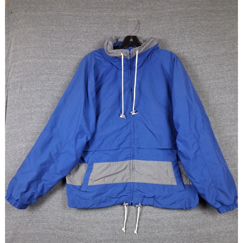 Eddie Bauer Mens Jacket L Blue Rain Nylon Windbreaker Packable Hood Gorp 80s PNW